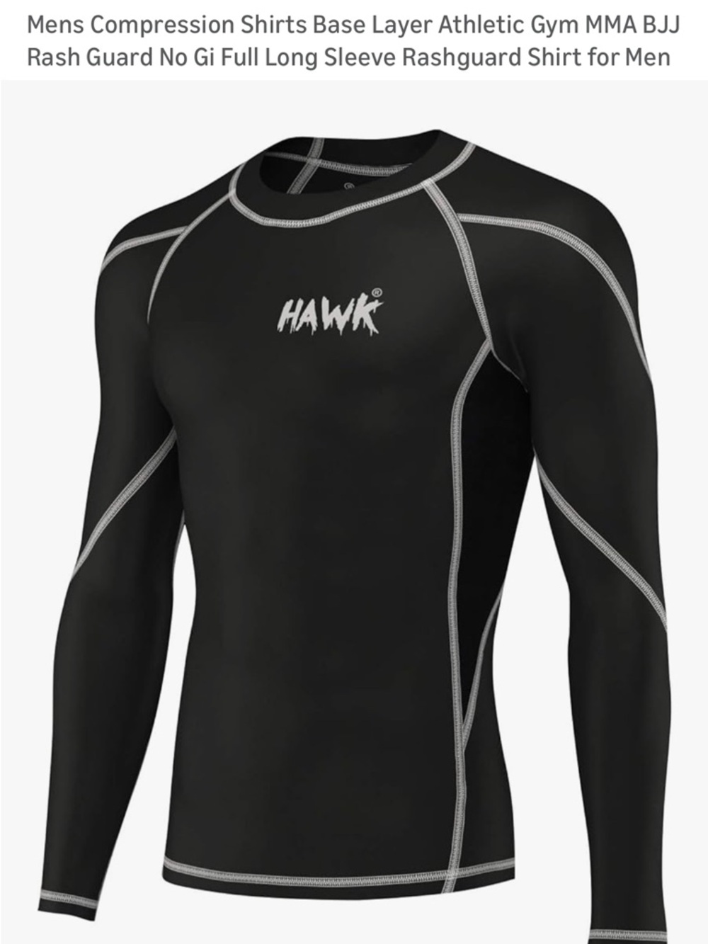 Hawk Men’s Black Compression Rash Guard Long Sleeve Medium Never Worn